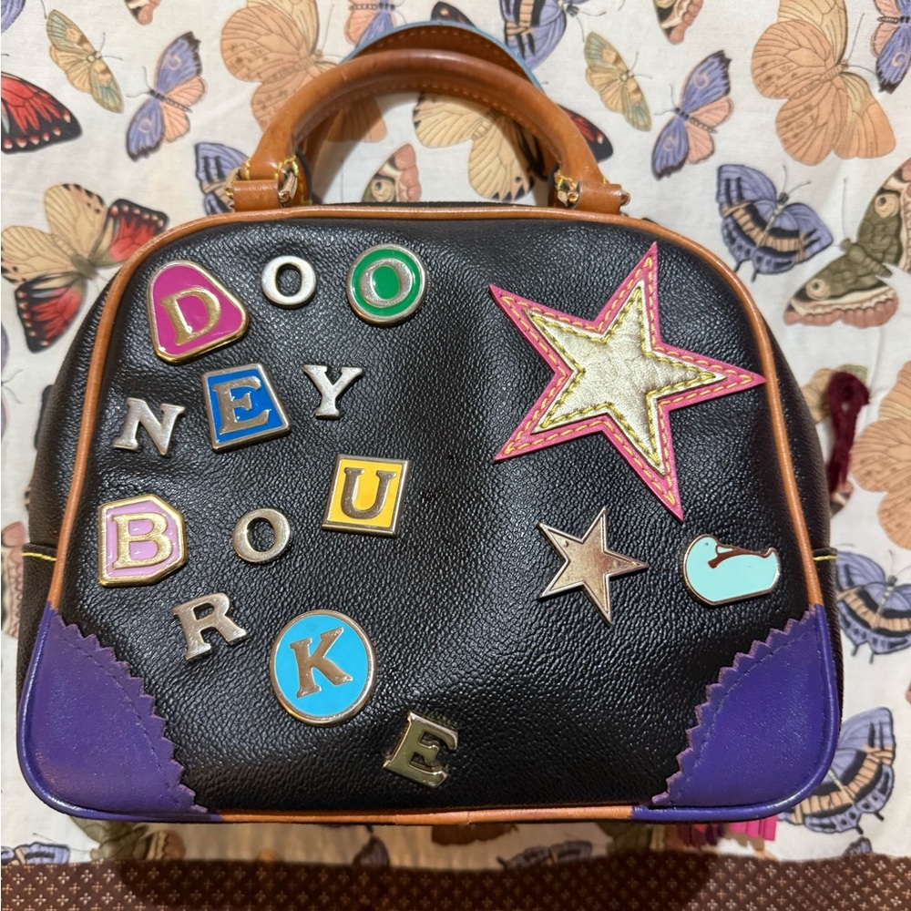 Dooney & Bourke Black and Purple Satchel with Colorful Accents